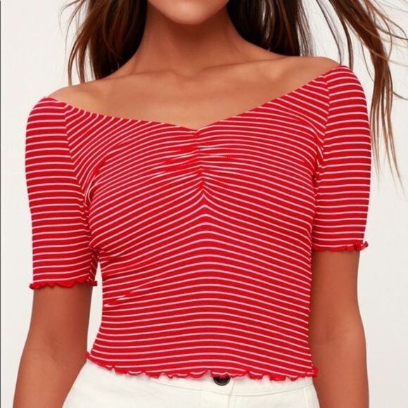 Lulu’s V Neck Striped Crop Top Size S - Picture 4 of 12
